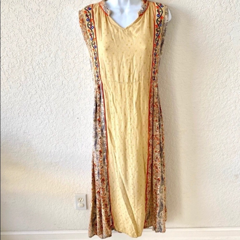 Boho long maxi dress sleeveless embroidery XL